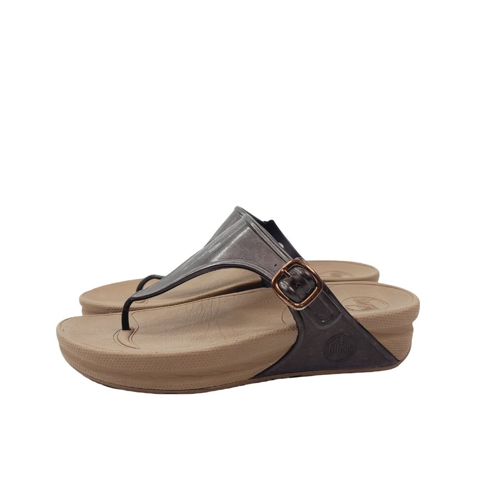 Fitflop Women's Chocolate Brown 403‎ Slip On Rubber Platform Thong Sandal Size 7